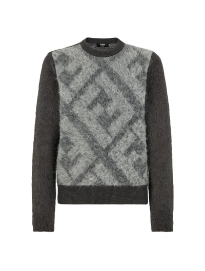 Shop Fendi Gray Alpaca Sweater In Nude & Neutrals