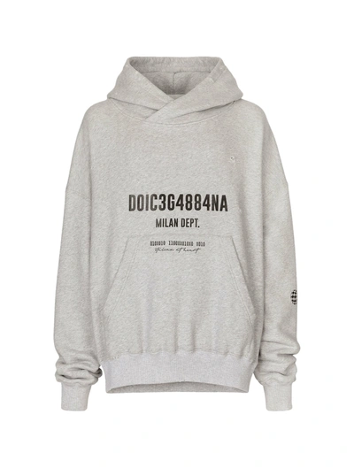 Shop Dolce & Gabbana Jersey Sweatshirt With Logo Print Hood In Grey