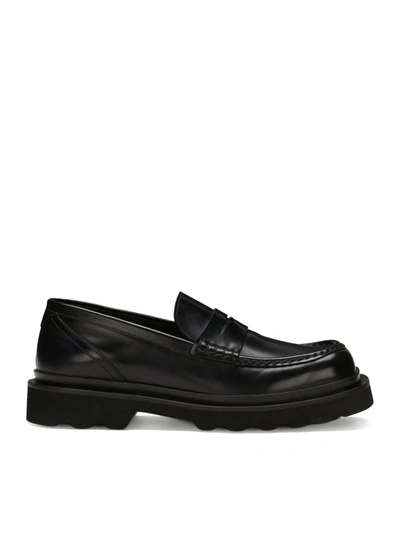 Shop Dolce & Gabbana Leather Penny Loafers In Black