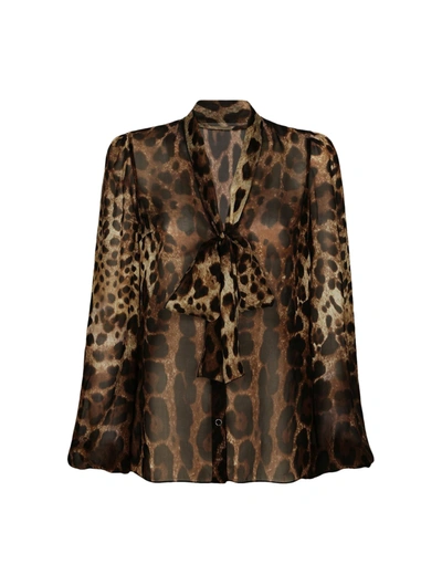 Shop Dolce & Gabbana Leopard-print Silk Blouse In Multicolour