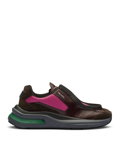 Shop Prada Systeme Sneakers In Brushed Leather, Bike Fabric And Suede In Multicolour