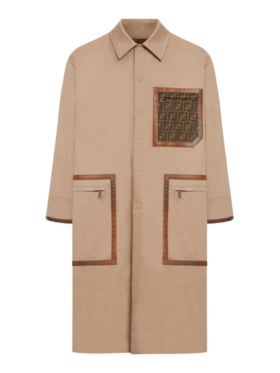 Shop Fendi Trench Coat In Brown Fabric