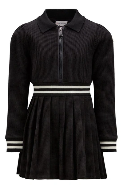 Shop Moncler Kids' Long Sleeve Stretch Cotton Knit Dress In Black
