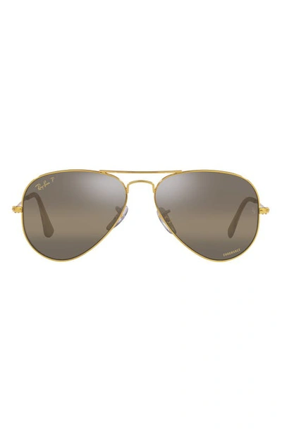 Shop Ray Ban Ray-ban 58mm Polarized Pilot Sunglasses In Gold 2