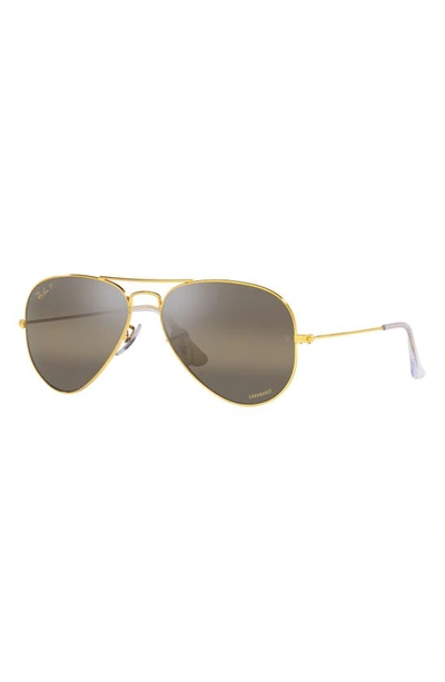 Shop Ray Ban Ray-ban 58mm Polarized Pilot Sunglasses In Gold 2