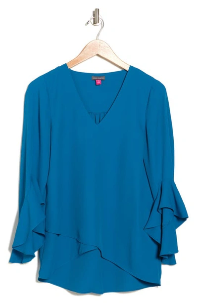 Vince Camuto Flutter Sleeve Crossover Top In Lake Breeze