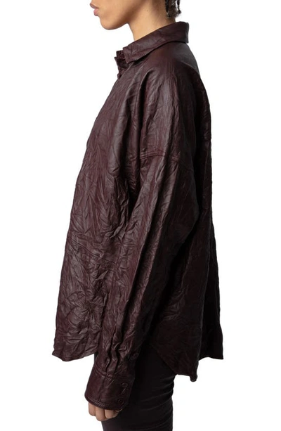 Shop Zadig & Voltaire Tamara Textured Lambskin Leather Shirt In Chocolate