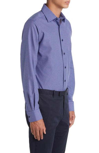 Shop David Donahue Trim Fit Microcheck Dress Shirt In Navy