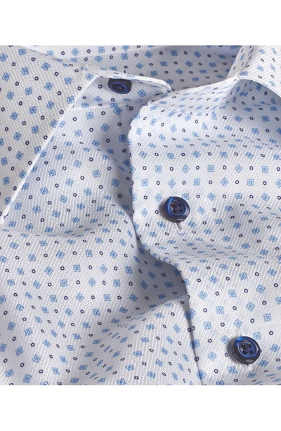 Shop David Donahue Trim Fit Tossed Geometric Print Dress Shirt In White/ Sky