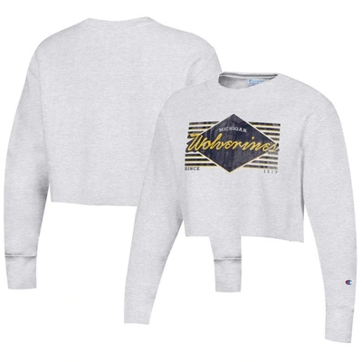 Shop Champion Heather Gray Michigan Wolverines Reverse Weave Cropped Pullover Sweatshirt