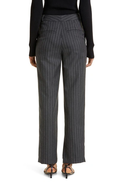 Shop Simkhai Vera Variegated Stripe Wool Blend Ankle Pants In Grey Pinstripe