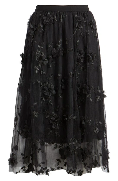 Nikki Lund Audra Floral Appliqué Chiffon Maxi Skirt In Black