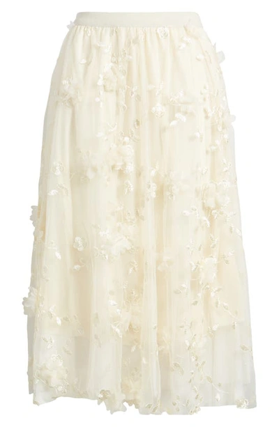 Nikki Lund Audra Floral Appliqué Chiffon Maxi Skirt In Cream