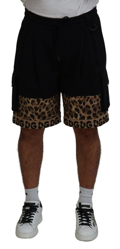 Shop Dolce & Gabbana Black Brown Leopard Dgprint Men Casual Shorts