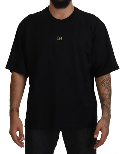 Shop Dolce & Gabbana Black Dg Gold Logo Appliqué Casual T-shirt