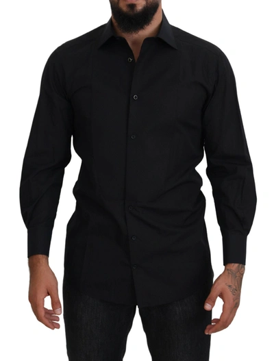 Shop Dolce & Gabbana Black Gold Cotton Collared Long Sleeve Shirt