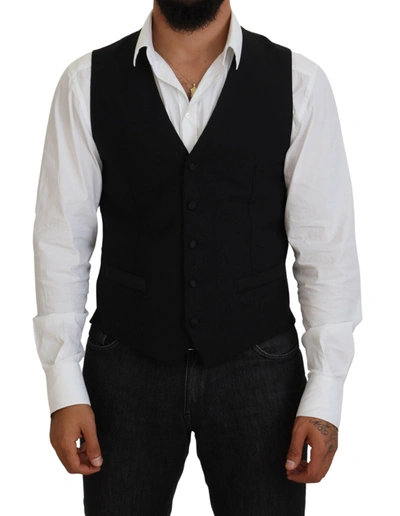 Shop Dolce & Gabbana Black Virgin Wool Waistcoat Formal Vest