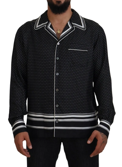 Shop Dolce & Gabbana Black White Polka Dots Men Pajama Silk Top