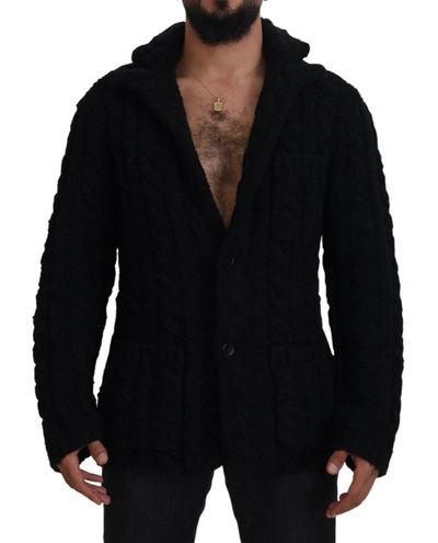 Shop Dolce & Gabbana Black Wool Knit Button Cardigan Sweater