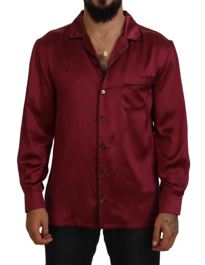 Shop Dolce & Gabbana Bordeaux Silk Long Sleeve Men Pajama Top