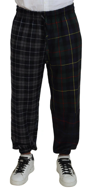Dolce & Gabbana Multicolor Checkered Wool Men Jogger Pants In Multicolor