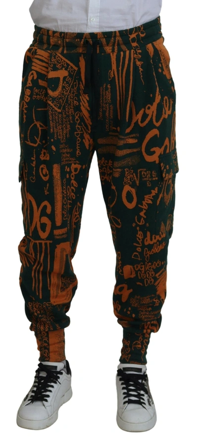 Shop Dolce & Gabbana Multicolor Logo Print Silk Cargo Jogger Pants