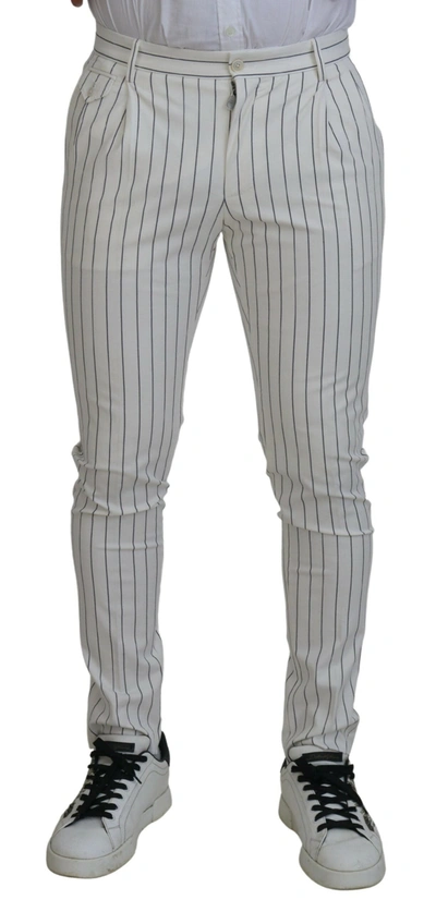 Shop Dolce & Gabbana White Stripes Cotton Skinny Chino Pants