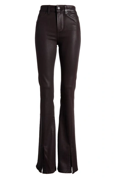 Shop Paige Lou Lou Coated Split Flare Hem Jeans In Black Cherry Luxe Coating