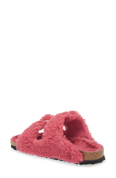 Birkenstock Women's Arizona Big Buckle Shearling Slide Sandals In Fuchsia Tulip