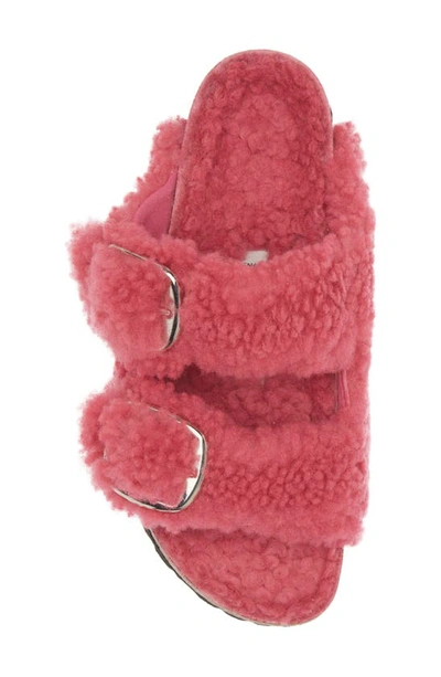 Birkenstock Women's Arizona Big Buckle Shearling Slide Sandals In Fuchsia Tulip