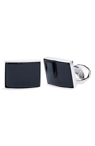Shop David Donahue Sterling Silver Cuff Links In Silver/ Black