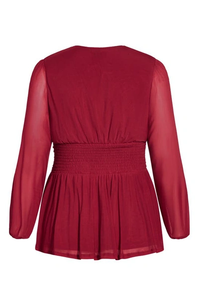 City Chic Rapture Ruched Chiffon Top In Ruby