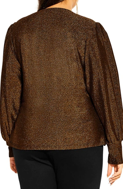 City Chic Glowing Shimmer Faux Wrap Top In Bronze