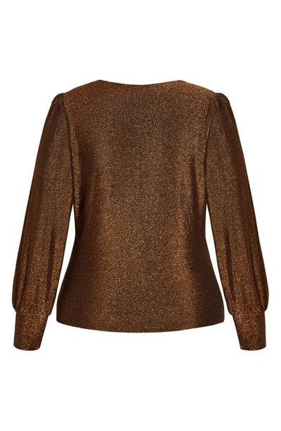 City Chic Glowing Shimmer Faux Wrap Top In Bronze