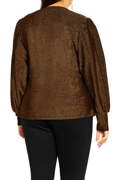 City Chic Glowing Shimmer Faux Wrap Top In Bronze