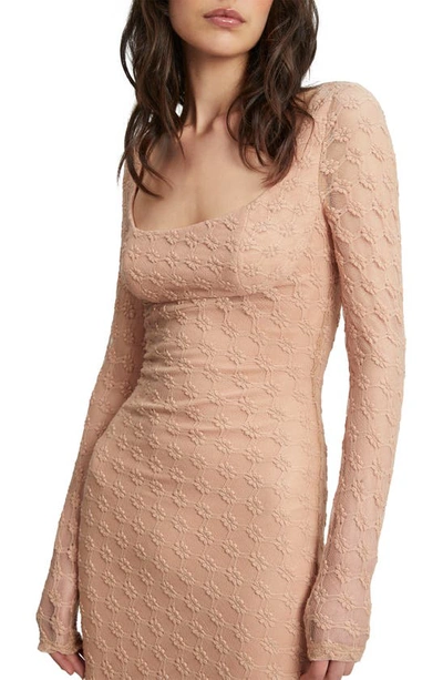 Shop Bardot Adoni Long Sleeve Lace Overlay Midi Dress In Biscuit