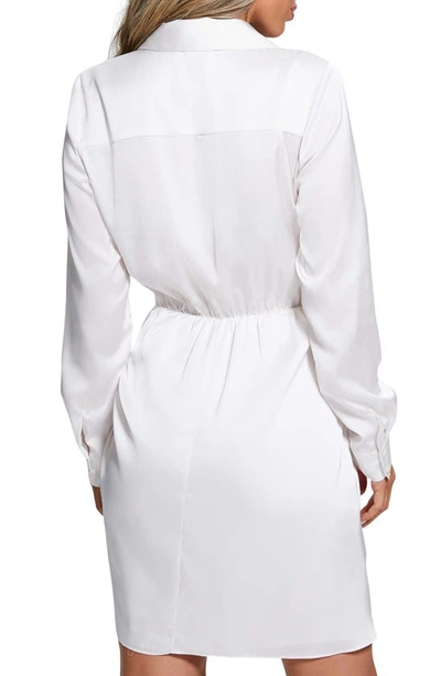 Shop Guess Alya Long Sleeve Mini Shirtdress In White