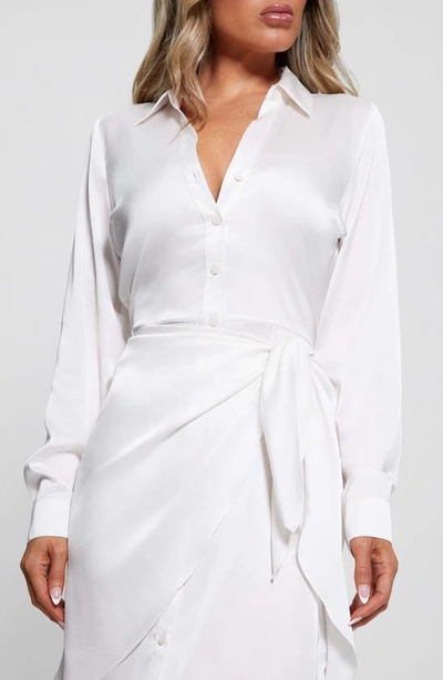 Shop Guess Alya Long Sleeve Mini Shirtdress In White