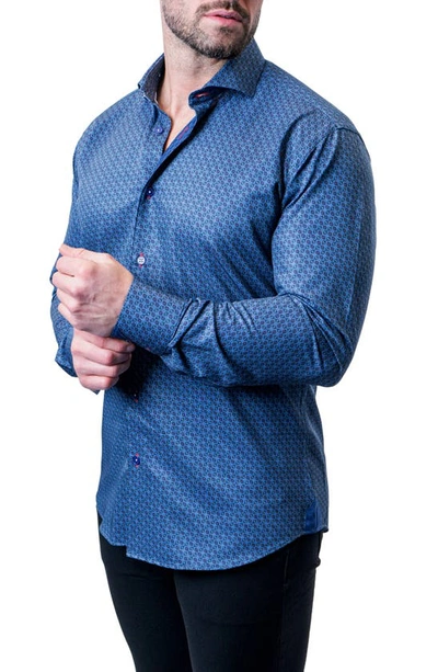 Shop Maceoo Einstein Maze Gingham Blue Contemporary Fit Button-up Shirt