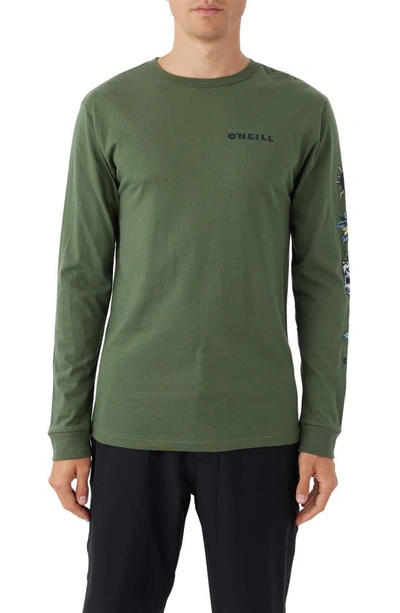 Shop O'neill Elementals Long Sleeve Cotton Graphic T-shirt In Dark Olive