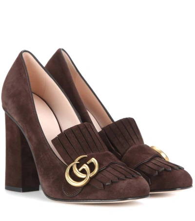 Shop Gucci Suede Loafer Pumps In Brown