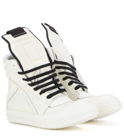Shop Rick Owens Geobasket Leather High-top Sneakers In Milk Milk Wl
