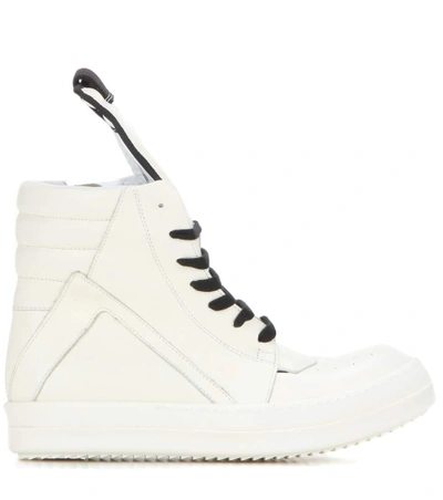 Shop Rick Owens Geobasket Leather High-top Sneakers In Milk Milk Wl