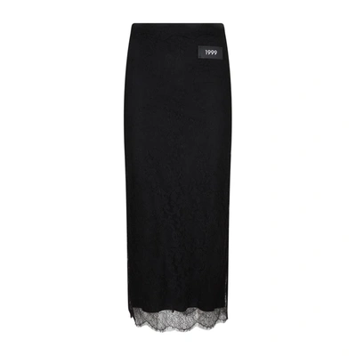 Shop Dolce & Gabbana Lace Midi Skirt In Black