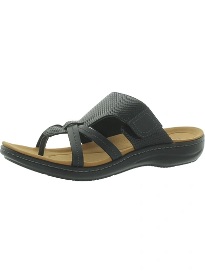 Shop Clarks Laurieann Edge Womens Faux Leather Slip On Thong Sandals In Black