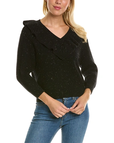 Shop Autumn Cashmere Shaker Rib Ruffle Cashmere Sweater In Black