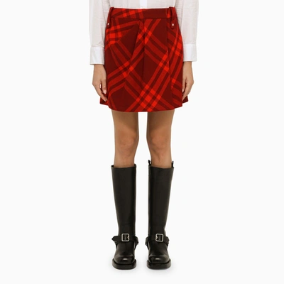 Shop Burberry Red Check Miniskirt