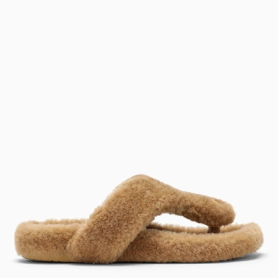 Shop Loewe | Ease Beige Sheepskin Sandal In Multicolor
