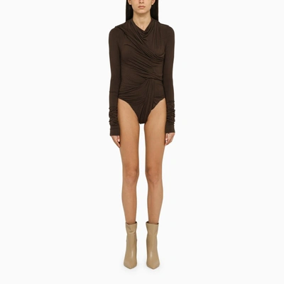 Shop Entire Studios Draped Viscose Syrup Bodysuit In Brown