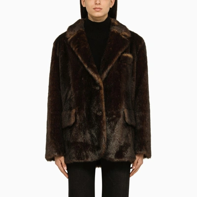 Shop Stand Studio | Brown Faux Fur Single-breasted Coat